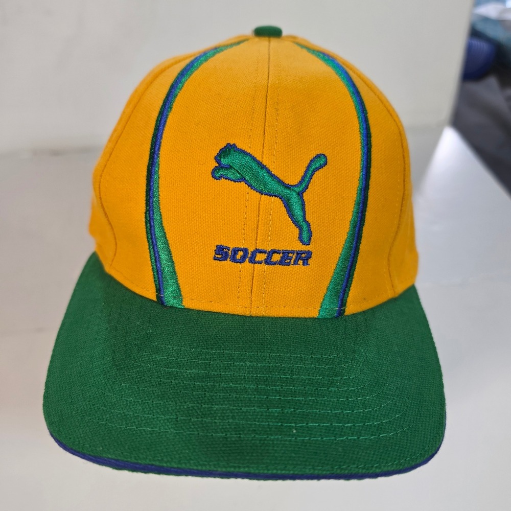 Vtg 1998 Puma Soccer Hat Yellow Green Sample NWT Adjustable Cap 3A-SOCCER Taiwan